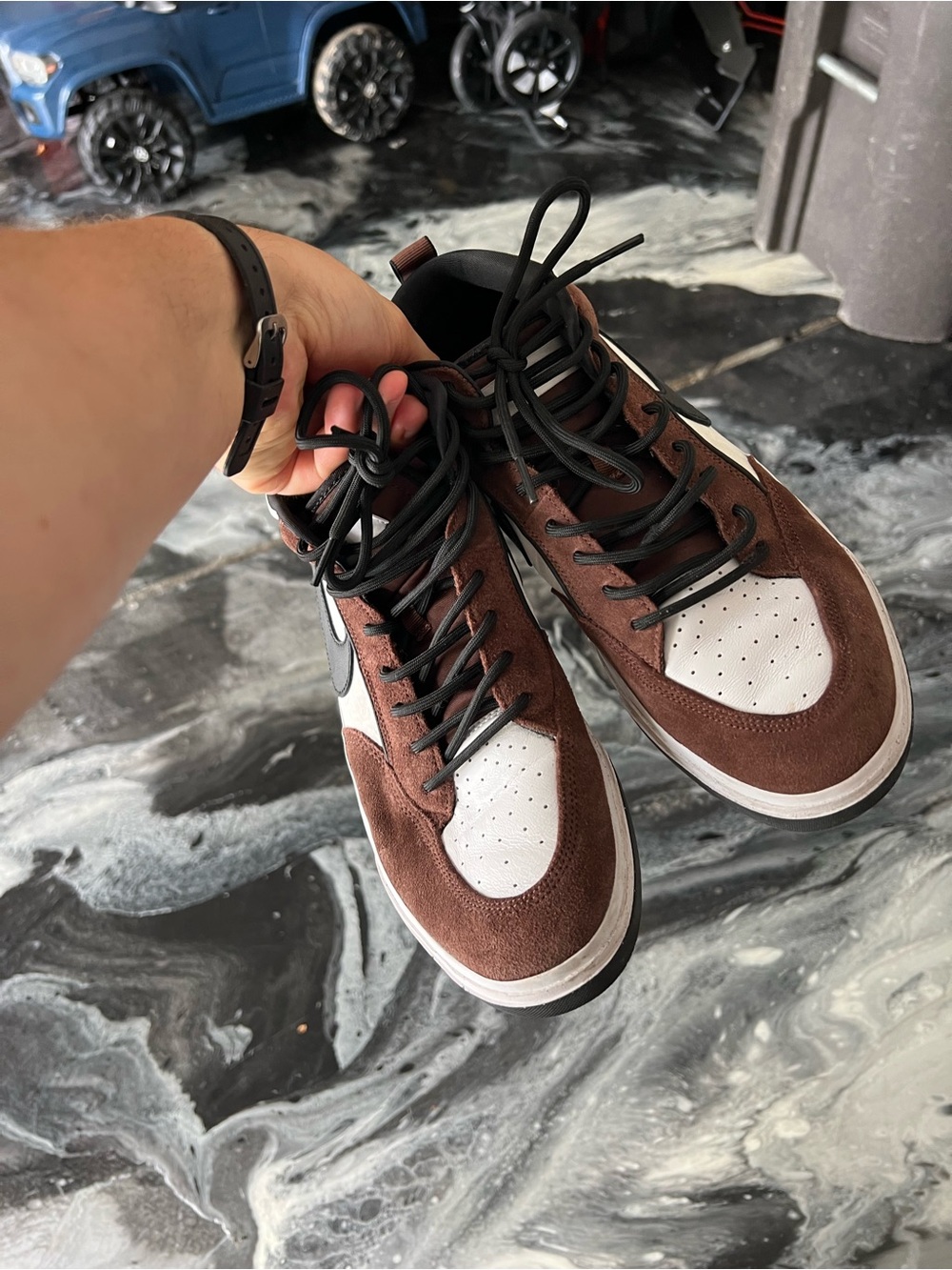 Men's Brown and White Suede Low-Top Sneakers